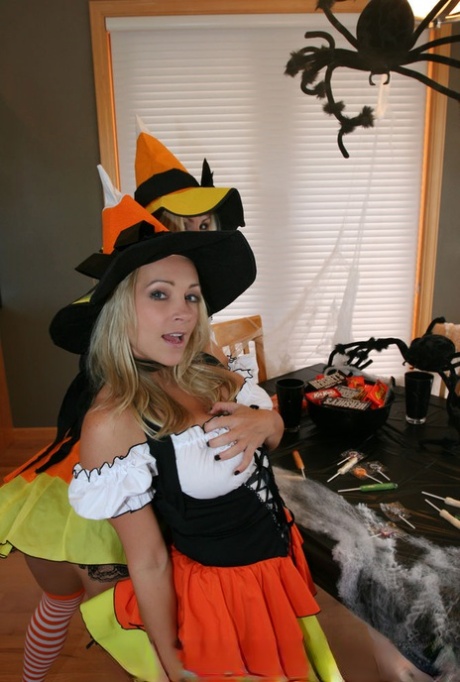 Naughty Allie has lesbian sex with a girlfriend in Halloween outfits 94266814