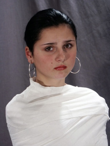 Brunette chick wears hooped earrings while being mummified and tied up 99221212
