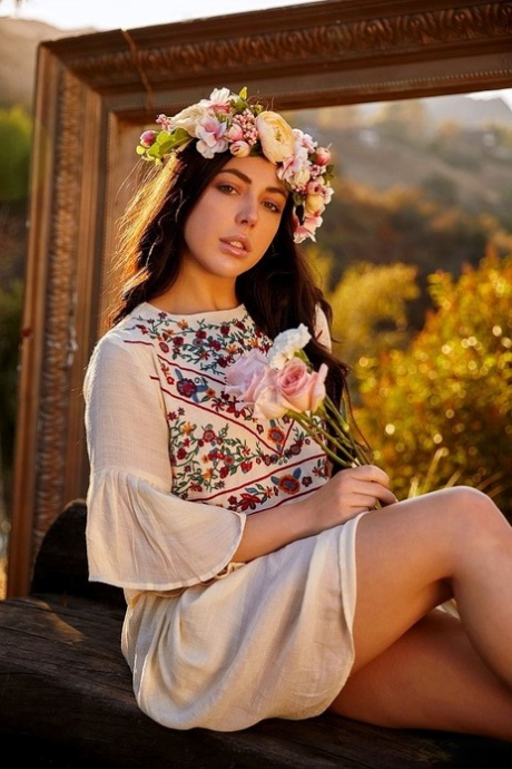 Beautiful brunette Whitney Wright sports a crown of flowers before going nude 15750279