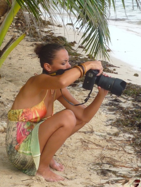 Swimsuit models Melisa Mendini and Marie go topless on a tropical beach 34479807