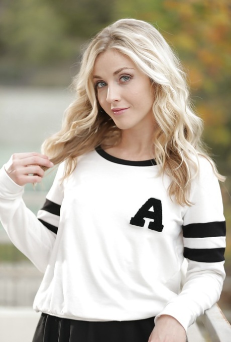 Blonde pornstar Karla Kush posing topless outdoors in schoolgirl uniform 92343207
