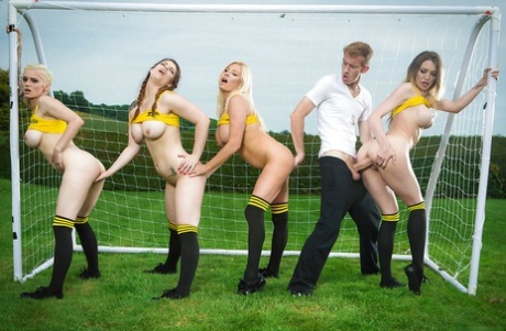 European soccer moms deliver reverse gangbang outdoors in sports uniforms 28433127